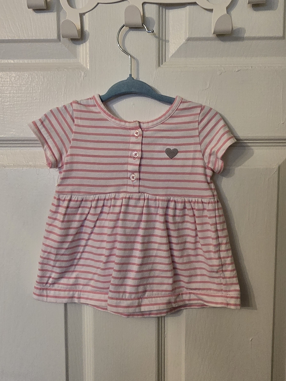 Carter's Pink and White Striped Short Sleeve Tee with Heart Patch